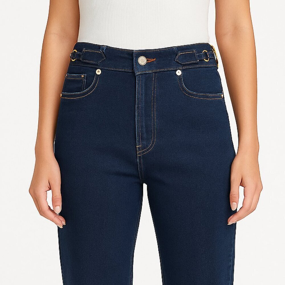 Express Super High Rise Mom Jeans Dark Wash Silver Detail 4R cropped - Picture 2 of 13